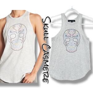 Skull Cashmere Sugar Skull Embroidered Tank Top Gray Racerback Womens Size XS